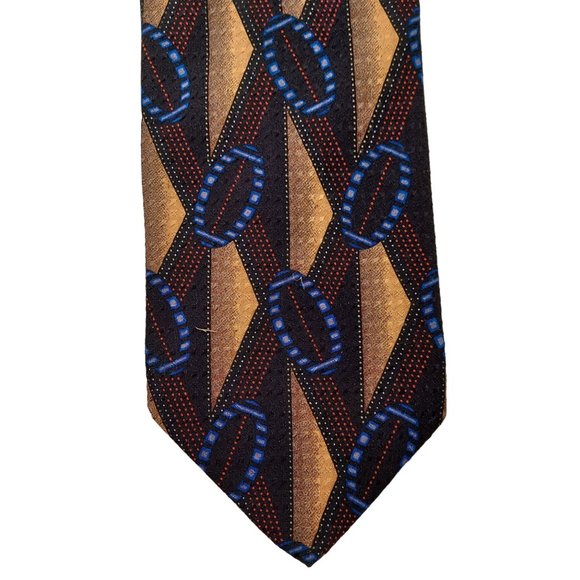 Pavone Brown Blue Geometric Printed 100% Silk Mens Necktie Standard Size - Picture 6 of 6